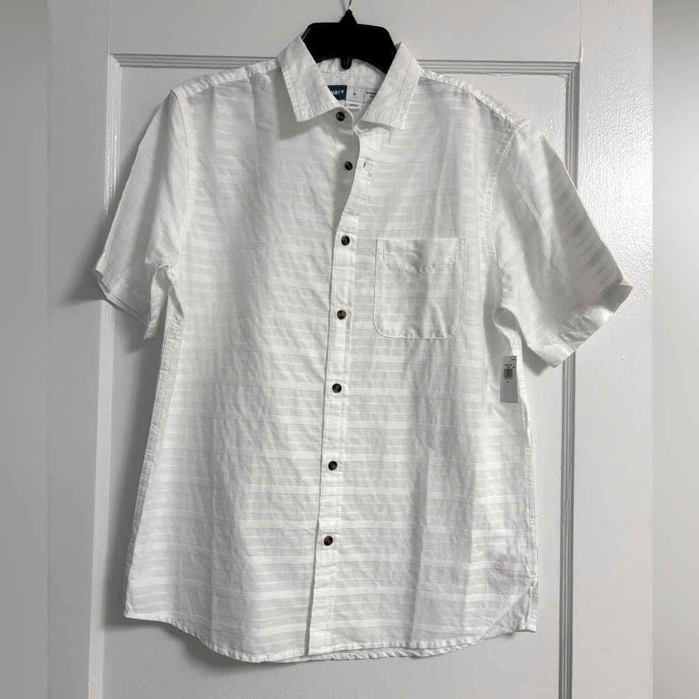 Men’s Old Navy White Cotton Texture Print Button Down Shirt Size Medium